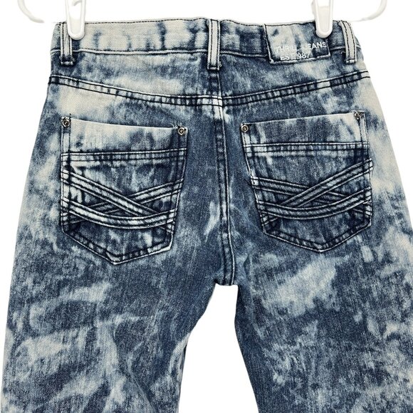 Thrill Jeans Boys Denim Jeans Size 12 Distressed Skinny Acid Wash Blue Straight - Picture 4 of 10